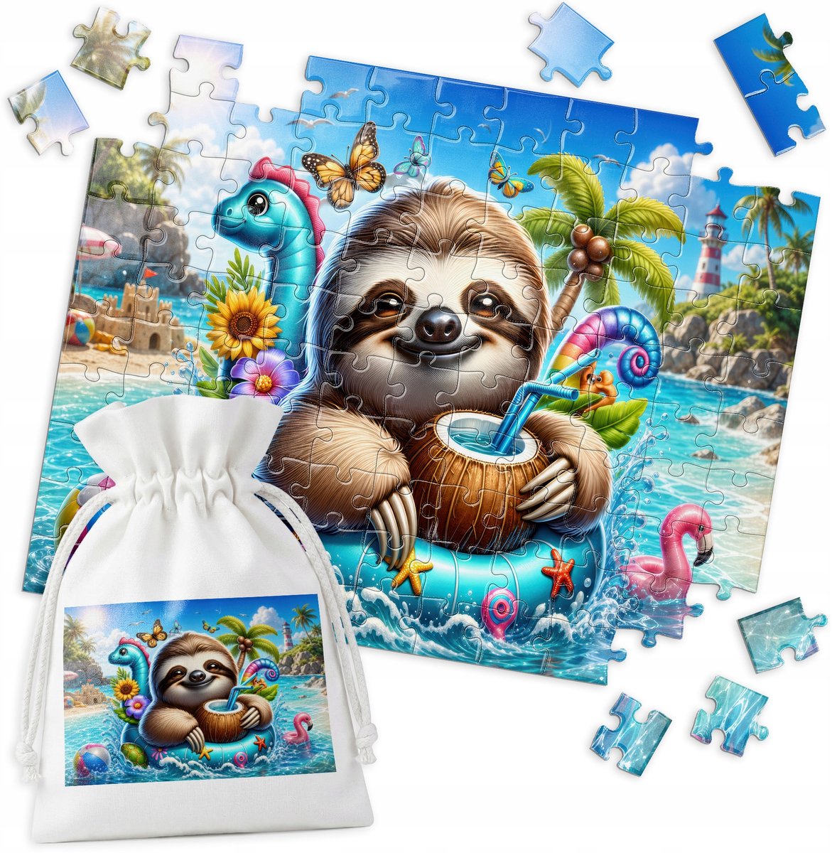 Puzzel 110 Stuk: Tropisch Strand, Luiaard & Kokosdrank