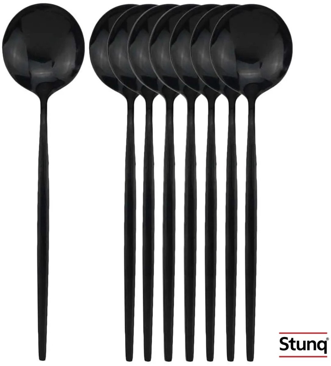 Stunq® 8 Stuks Zwarte Dinerlepels RVS Bestek