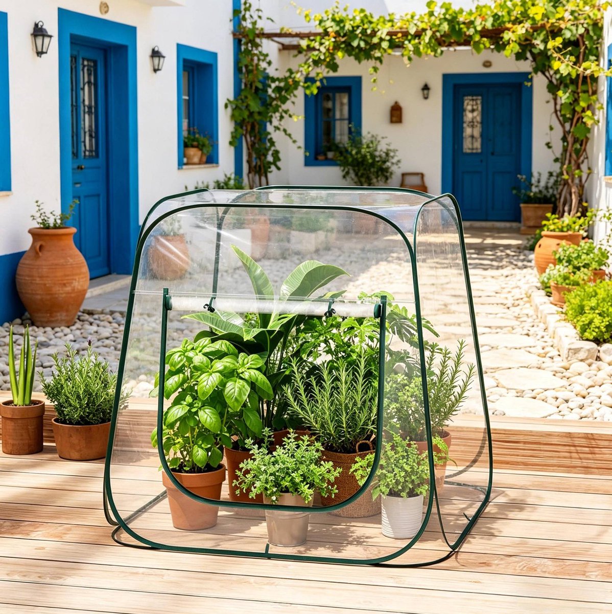 Wishdor Kweekkas - Pop-up met U-vormige ritssluiting - Transparant pvc en metaal - Voor tuin balkon terras en binnen - Voor planten zaailingen en bescherming - 100 x 100 x 97 cm