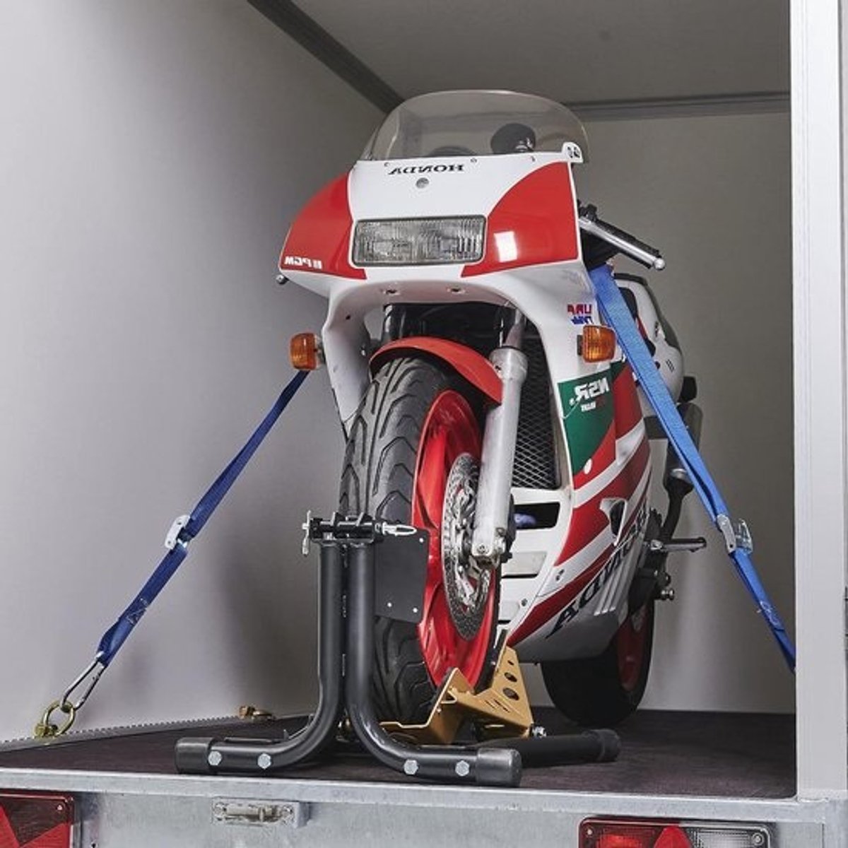 Motor Inrijklem - Voorwielklem Motorfiets - Motor Transport - Kantelmechanisme - 16-19 inch banden - Zwart