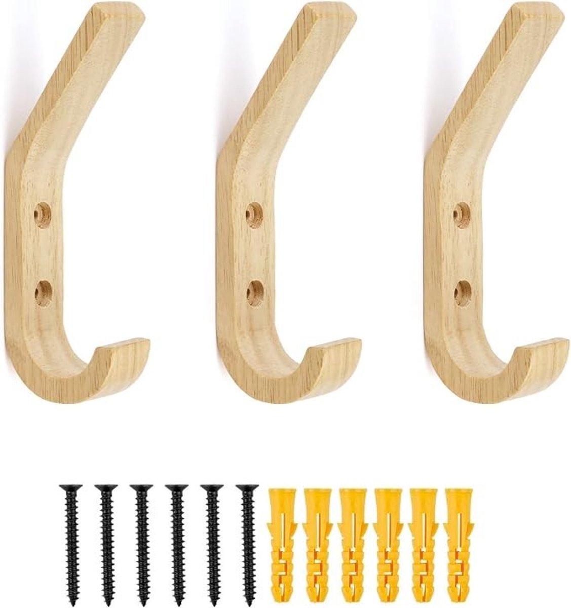 PolkaHome Set van 3 houten wandhaken - Vintage kapstokhaken voor slaapkamer, keuken, badkamer en hal