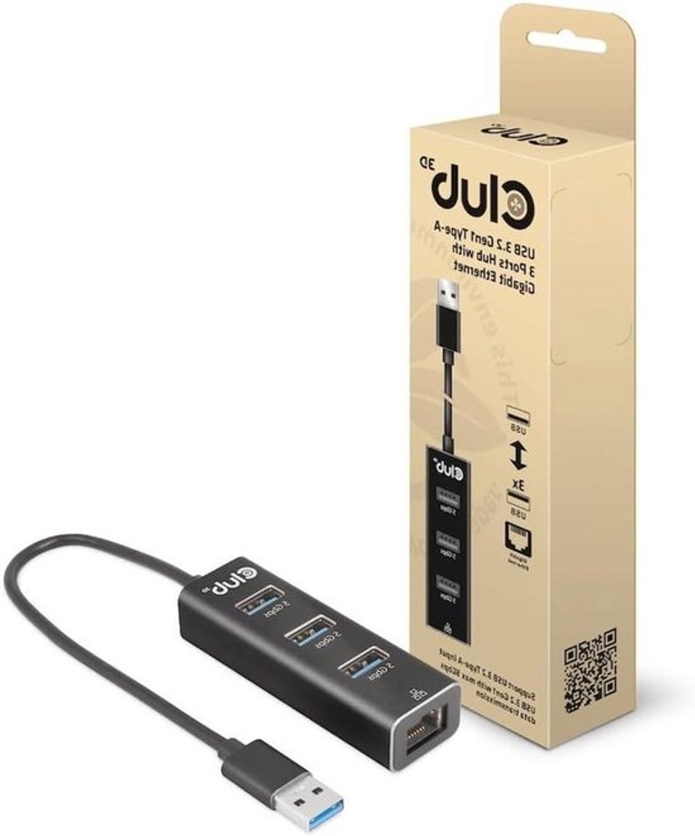 USB Hub met Ethernet - Netwerk Adapter - Computer Uitbreiding - Gigabit Ethernet Poort - 3 Poorten - Zwart