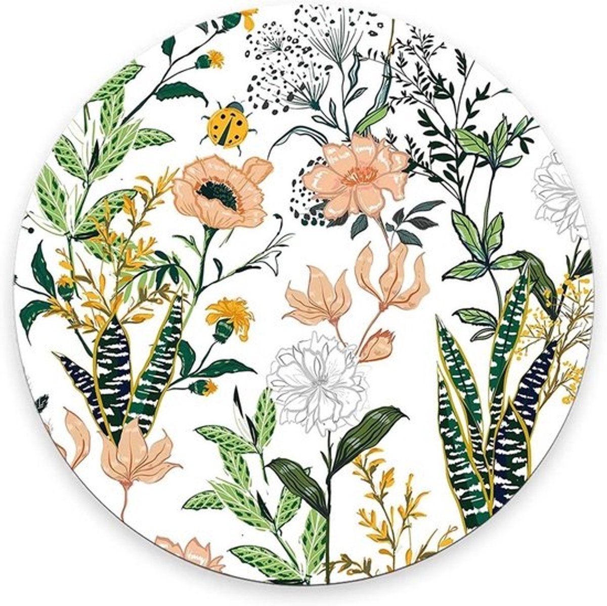 Ronde Muismat - Muis Pad - Bureau Organisatie - Antislip Rubberen Basis - 20 x 20 cm - Aquarel Bloemen
