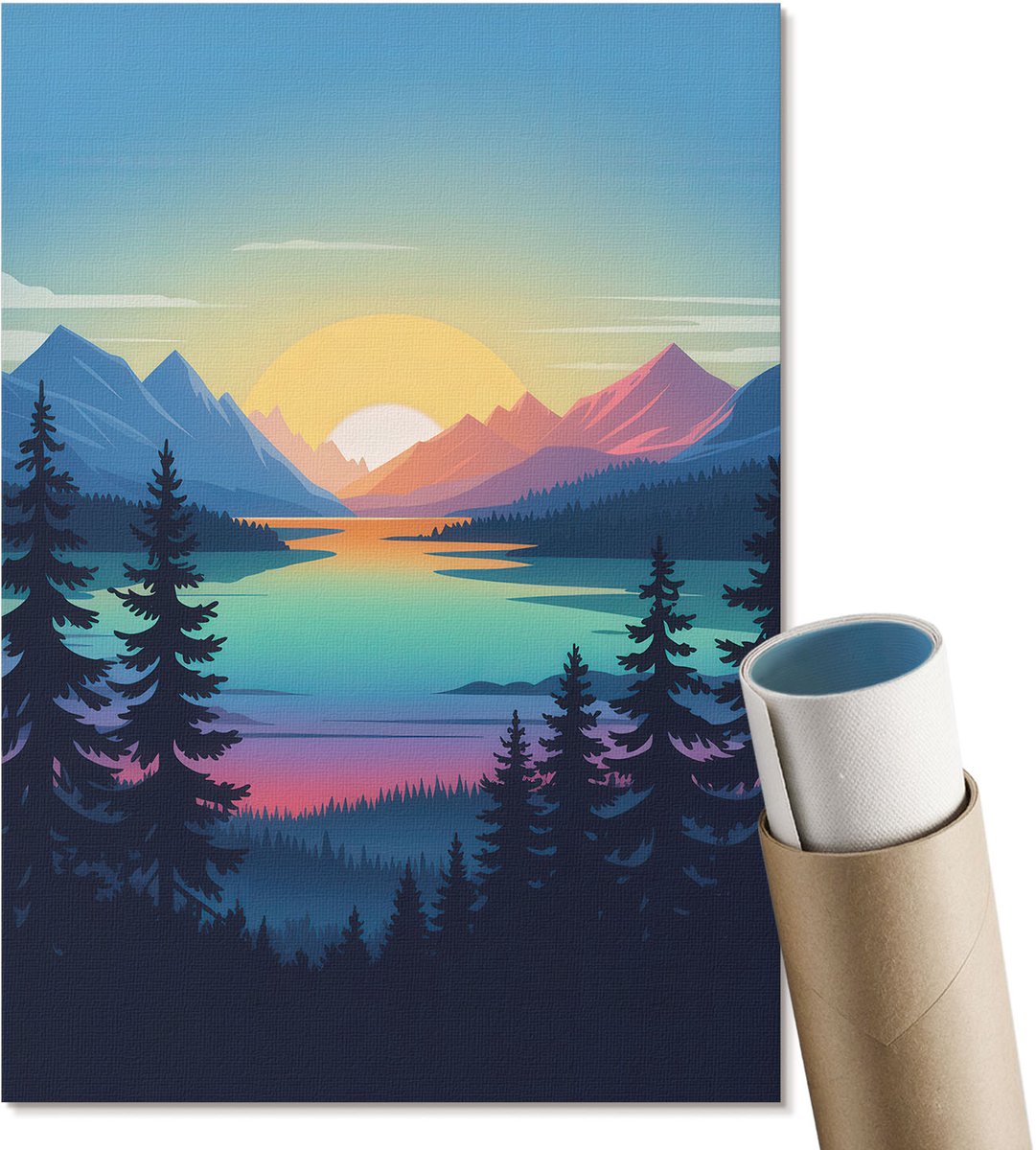 Coloray Polycanvas Poster - Huis In Krumau, Schilderen - A3 - Bruin Wanddecoratie - Rechthoek - Muurdecoratie - Woonkamer, Slaapkamer, Kantoor - Rustiek