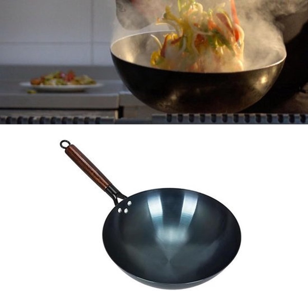 Traditionele Wokpan - Roerbakpan - Authentiek Koken - Verbeterd Ijzer Materiaal - 38cm Diameter