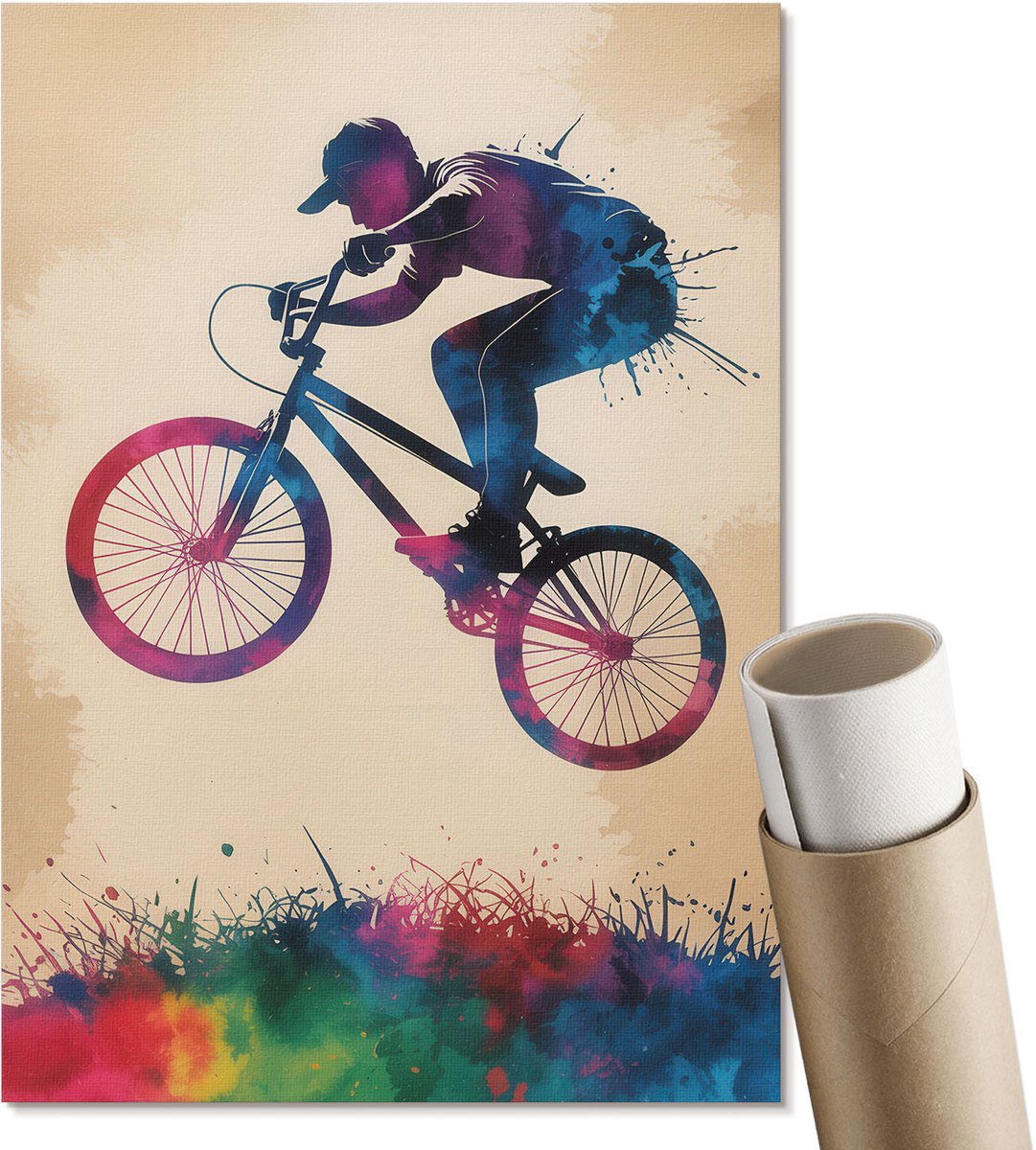 Coloray Polycanvas Wandposter - Bloemarrangement, Schilderen - A3 - Groen Illustratie - Rechthoek - Interieurdecoratie - Woonkamer, Slaapkamer, Kantoor - Rustiek