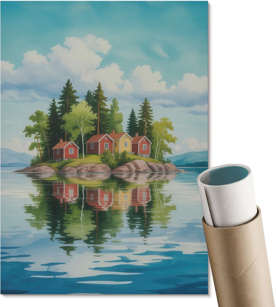 Coloray Polycanvas Wandposter - Eilandidylle, Schilderen - A4 - Blauw Poster - Rechthoek - Wandkunstwerk - Woonkamer, Slaapkamer, Kantoor - Klassiek