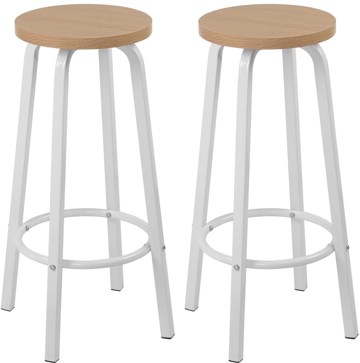 Klarven Barkrukken Set Van 2 Lichteiken - Barkrukken Set Van 4 - Barstoelen - Ergonomisch zitcomfort met voetsteun - Antikras vloerbeschermers, stevig metalen frame - H72xø30cm