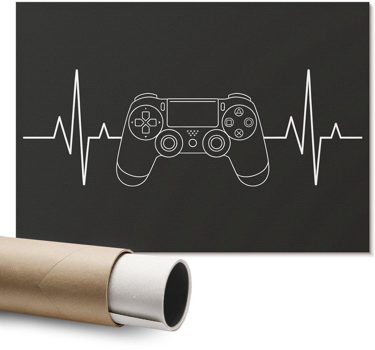 Coloray Polycanvas Wandposter – Gameritme, Zwart – A1 – Grijs Motief – Rechthoek – Decoratieve Wandposter – Slaapkamer – Minimalist