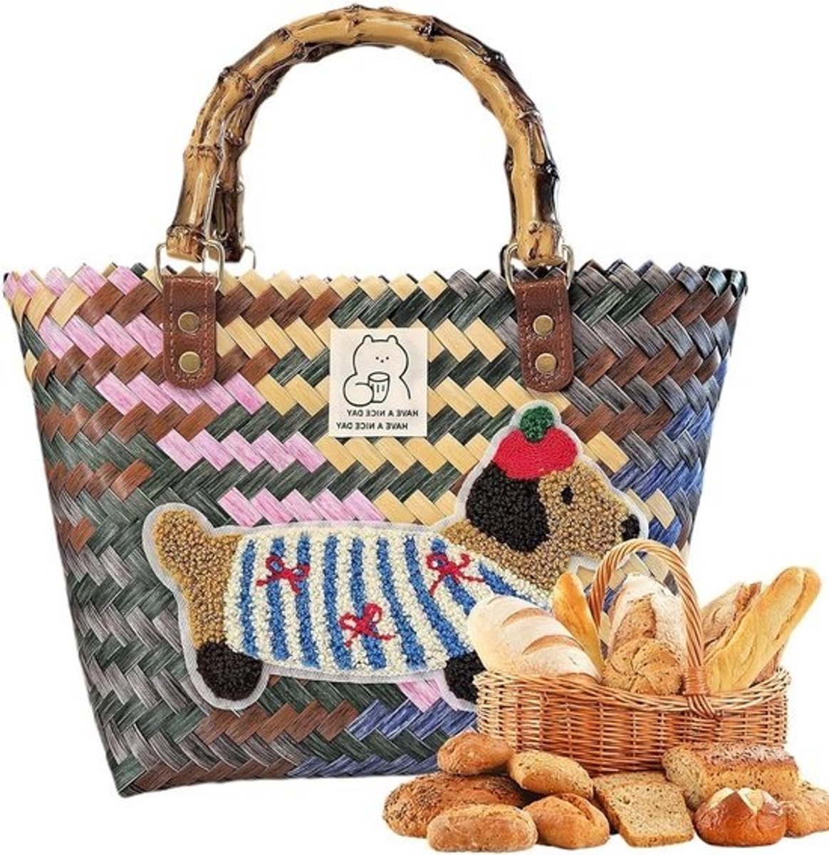Strooien Strandtas - Rieten Mand Tas - Vakantie Picknick - Geweven Winkelmand - 30 x 25.1 x 10.6 cm