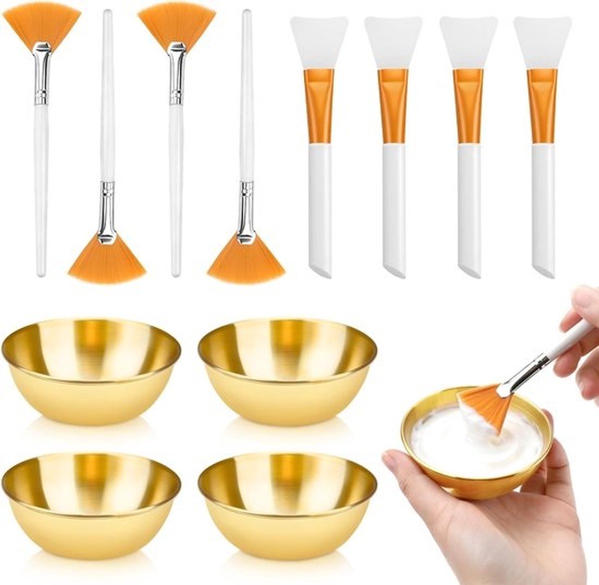 Gezichtsbenodigdheden Set - Huidverzorging Tools - Esthetische Huidverzorging - Zelfnivellerende Komen - 4 Komen 8 Borstels - Goud