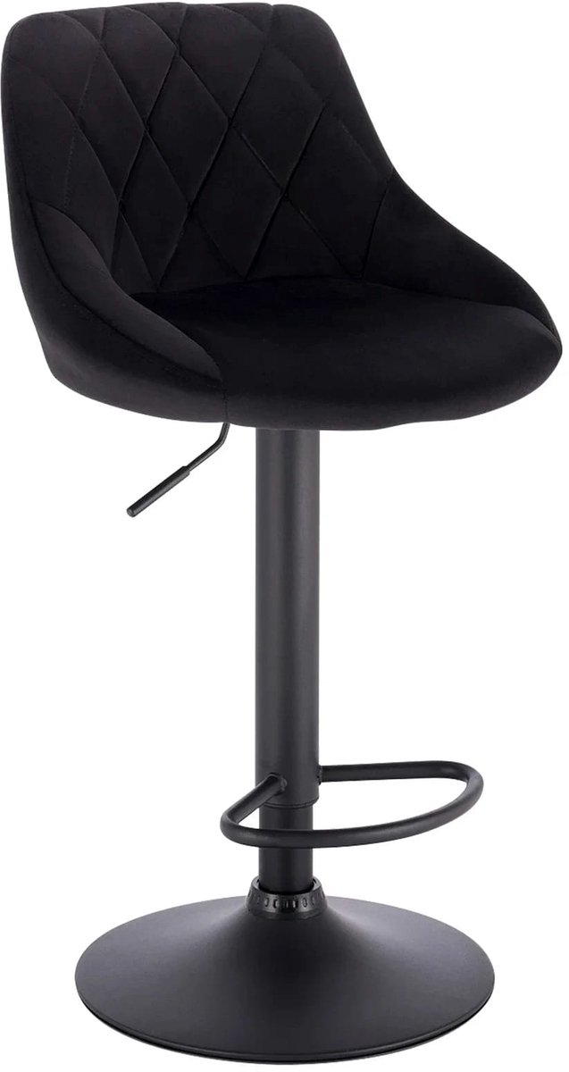 Klarven Barkruk Fluweel zwart - Barkrukken Set van 2 - Barkrukken met Rugleuning - Barkrukken - Bar Stool - Kunstleer, Hoogte verstelbaar, 360 graden draaibaar, draagvermogen 100 kg - B50xd45xh31cm