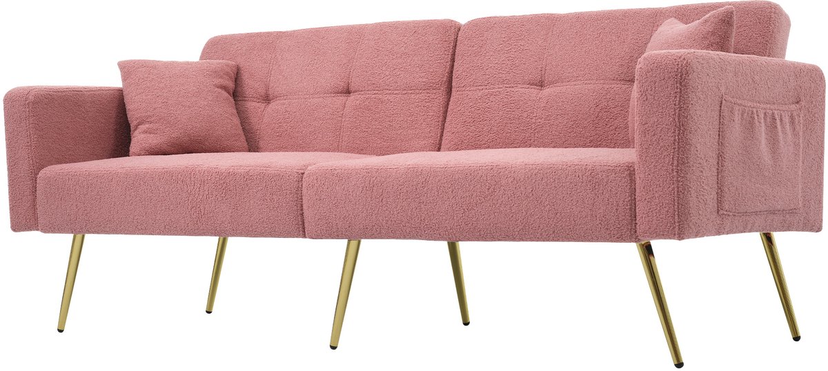 Slaapbank - 175 x 64 x 72 cm - met schuimvulling - met slaapfunctie - met verstelbare rugleuning - met opbergruimte - inclusief kussens - Roze