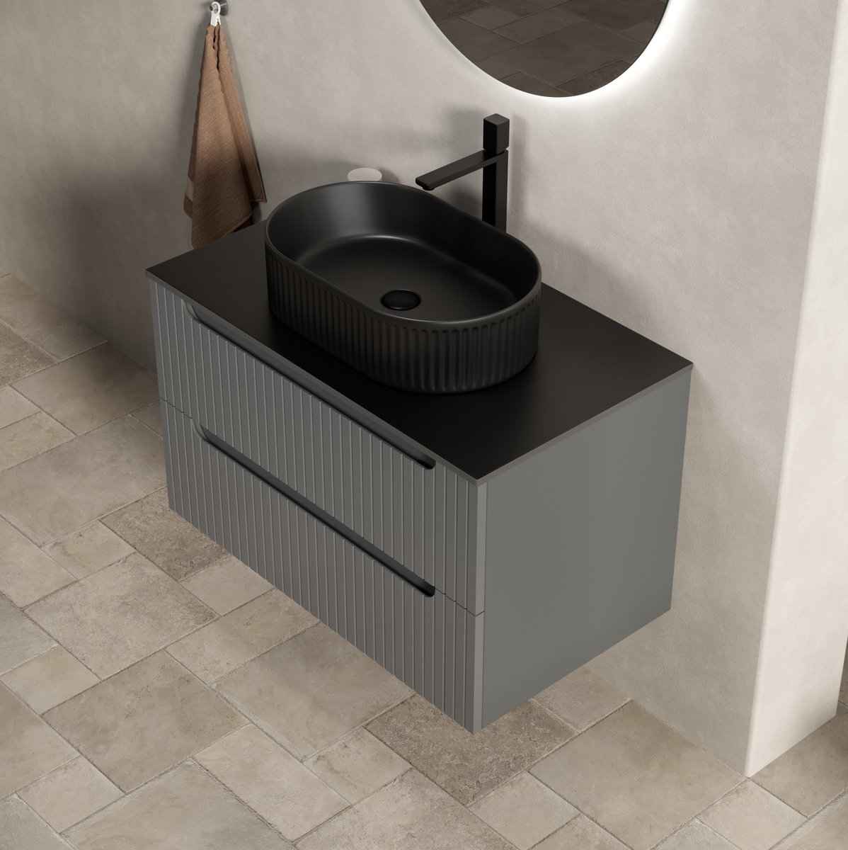 REDOM - Badkamermeubel met opbouw waskom - Hangend - 2 lades - Soft-close - Multiplex - 80 x 46 x 62,2 cm