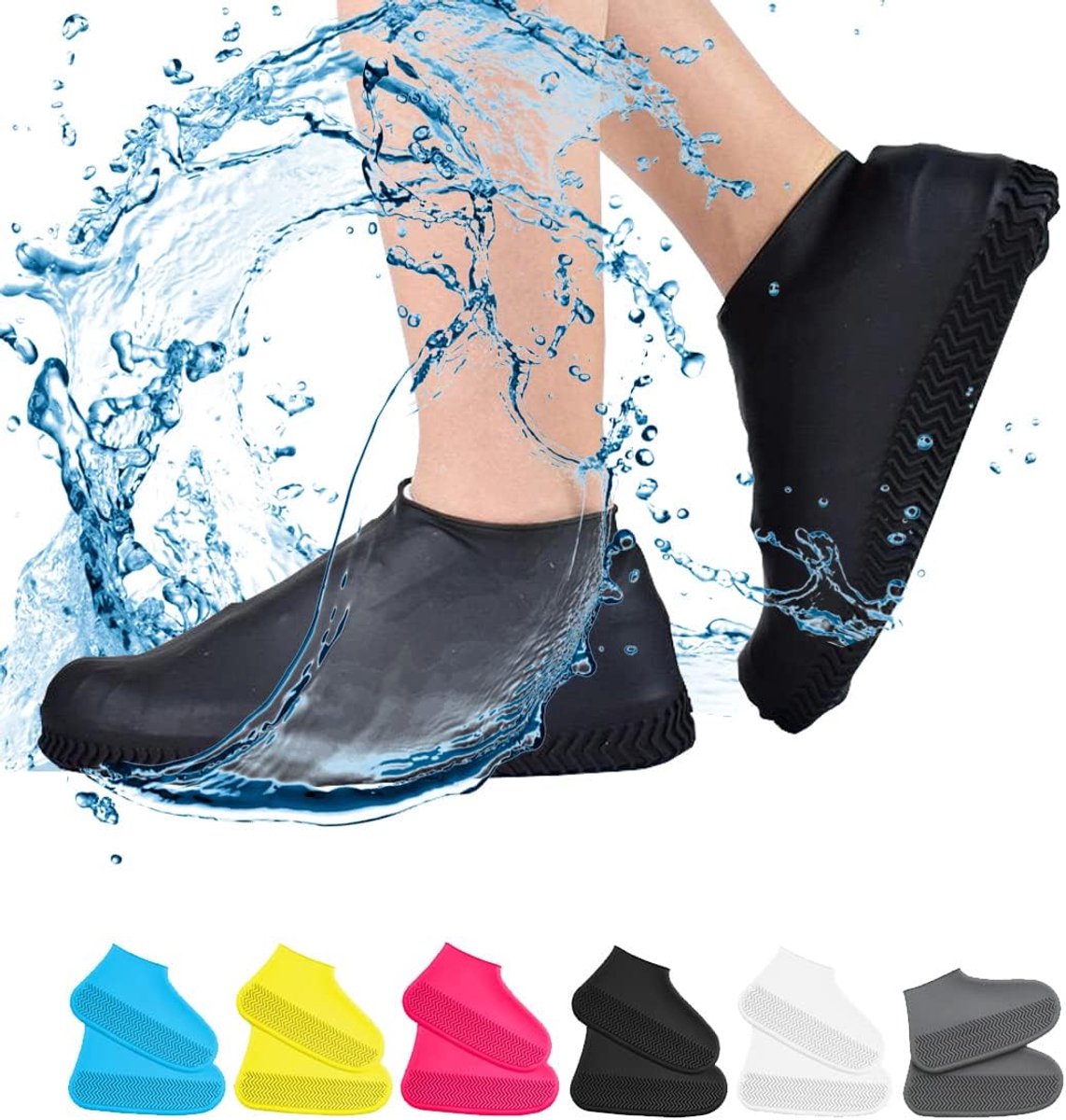 Waterdichte schoenhoezen - siliconen antislip - waterbestendig - voor fietsen en buiten - herbruikbare overschoenen - voor dames en heren - zwart - maat S - 1 paar