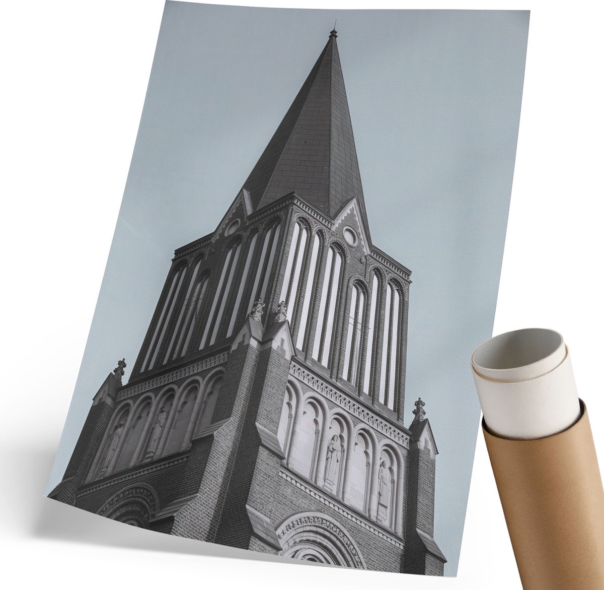 Coloray Polycanvas Wandposter - Gotische Toren, Fotografie - 210 x 297 mm - Grijs Motief - Rechthoek - Interieurdecoratie - Woonkamer, Slaapkamer, Kantoor - Klassiek