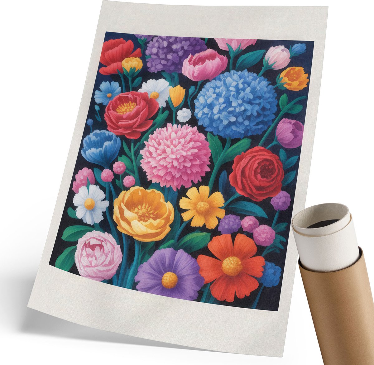 Coloray Polycanvas Wandposter - Regenboogbloemen, Schilderen - 210 x 297 mm - Blauw Illustratie - Rechthoek - Muurkunst - Woonkamer, Slaapkamer, Kantoor - Romantisch