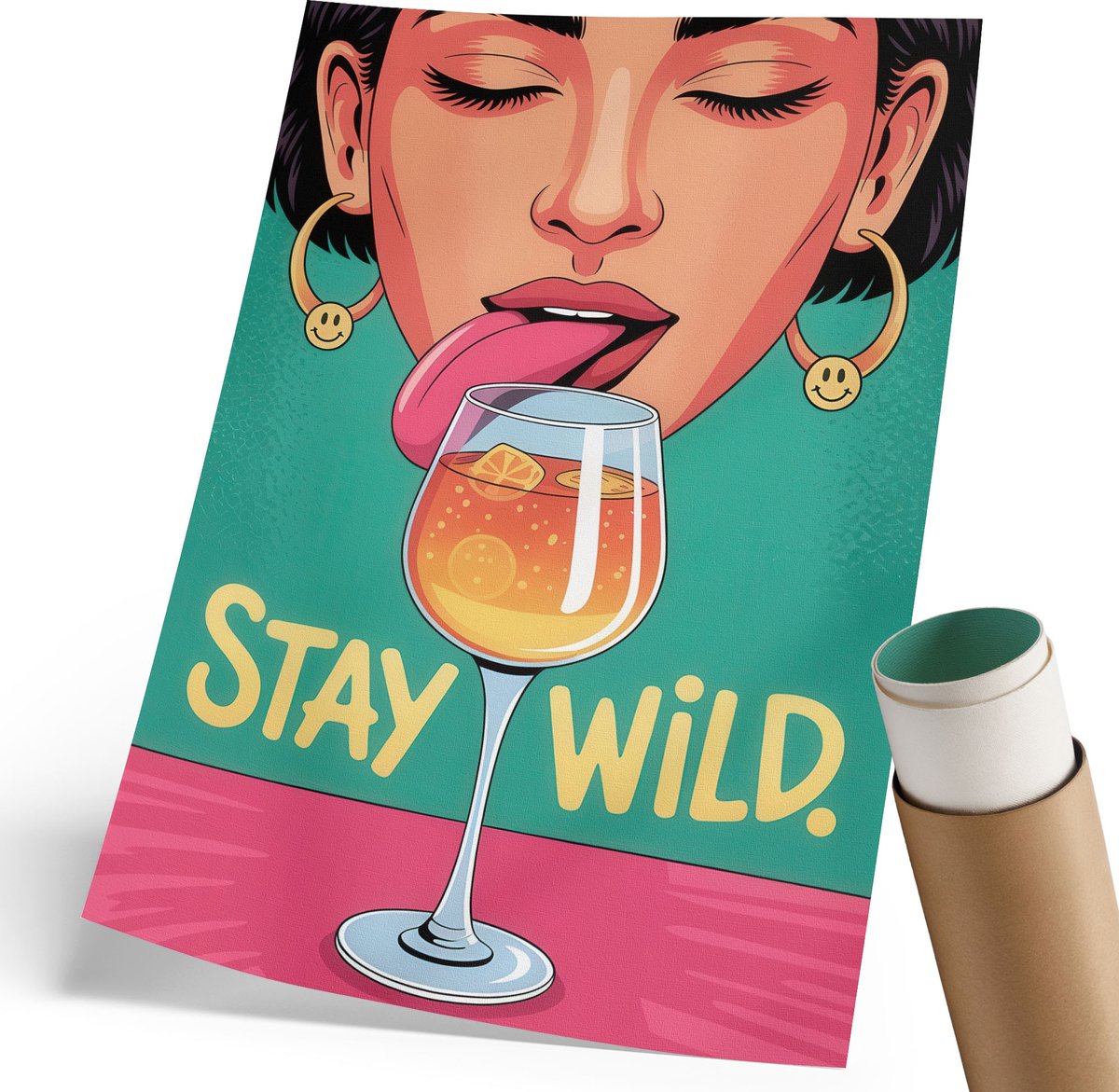 Coloray Canvas Poster Polycanvas - Blijf Wild, Illustratie - 210 x 297 mm - Groen Decoratie - Rechthoek - Muurdecoratie - Woonkamer, Slaapkamer, Kantoor - Popcultuur