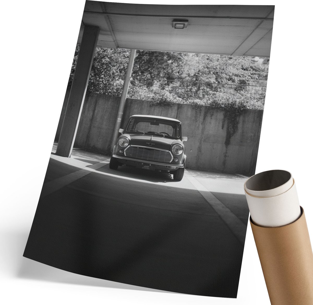 Coloray Polycanvas Wandposter - Retro Voertuig, Fotografie - 210 x 297 mm - Zwart-wit Motief - Rechthoek - Wandkunstwerk - Woonkamer, Slaapkamer, Kantoor - Vintage