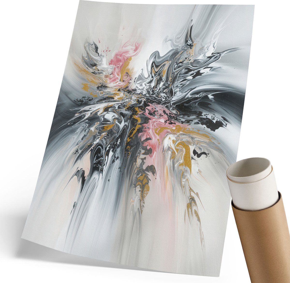 Coloray Polycanvas Poster - Abstracte Vormen, Schilderen - 210 x 297 mm - Grijs Illustratie - Rechthoek - Kunstposter - Woonkamer, Slaapkamer, Kantoor - Expressief