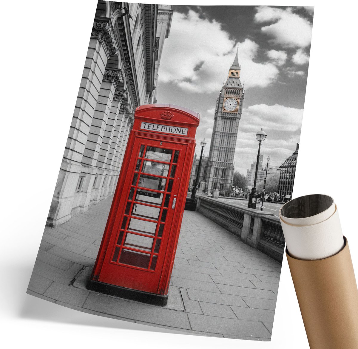 Coloray Canvas Poster Polycanvas - Londense Stand, Fotografie - 210 x 297 mm - Rood Decoratie - Rechthoek - Muurdecoratie - Woonkamer, Slaapkamer, Kantoor - Modern