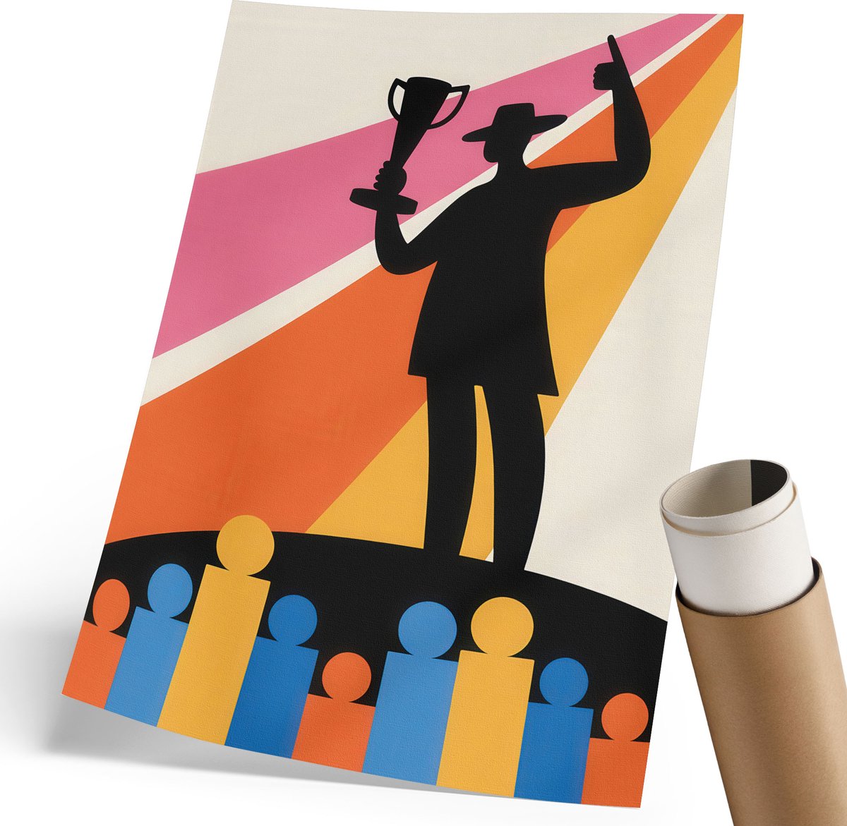 Coloray Polycanvas Wandposter - Overwinning Illustratie, Illustratie - 210 x 297 mm - Zwart Wandposter - Rechthoek - Interieurdecoratie - Woonkamer, Slaapkamer, Kantoor - Popcultuur