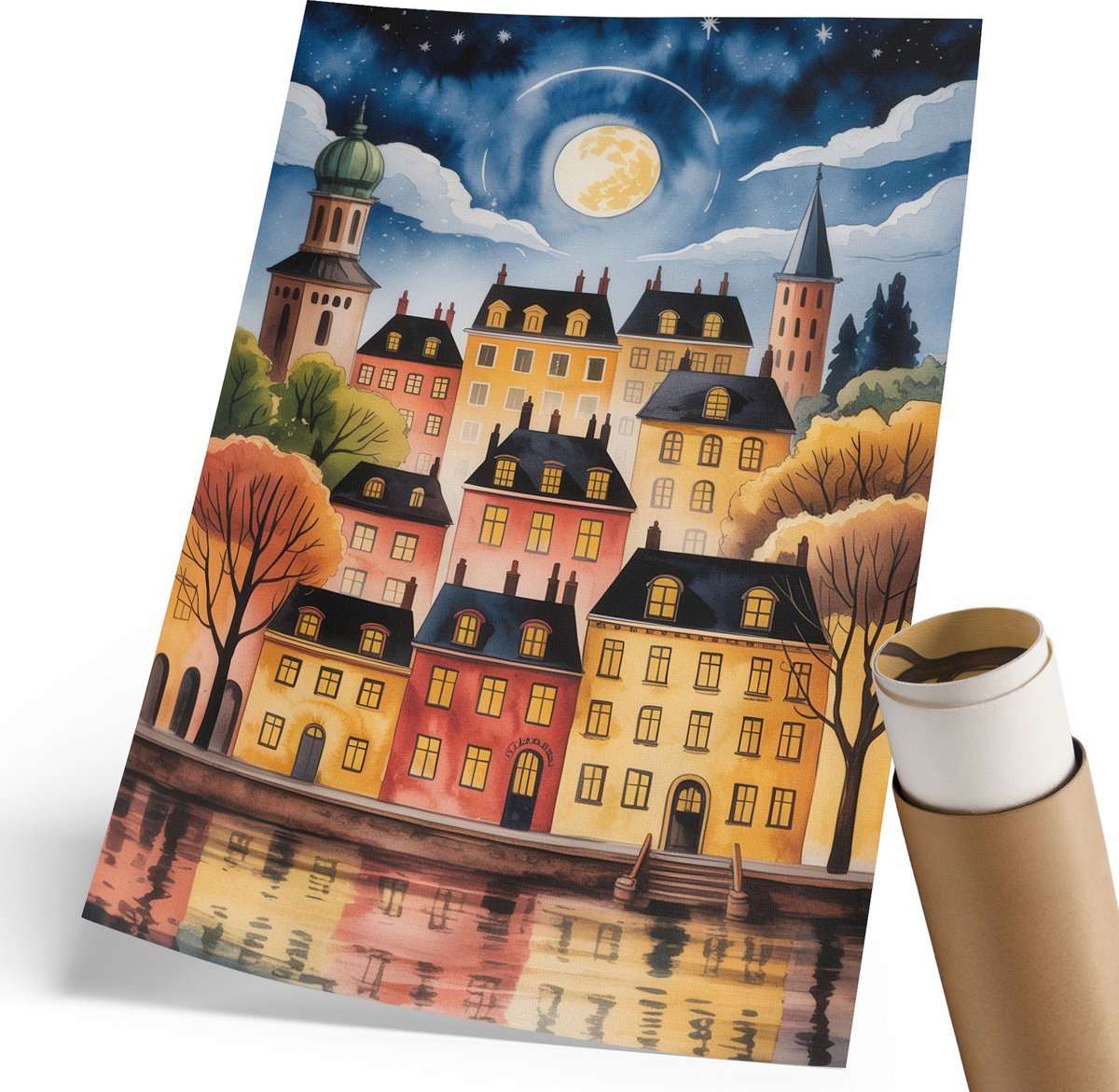 Coloray Polycanvas Poster - Zeegezicht, Blauw - 420 x 594 mm - Groen Wandposter - Rechthoek - Decoratieve poster - Woonkamer - Modern