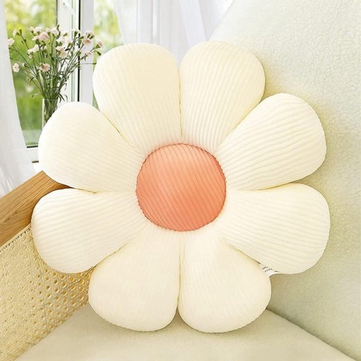 Bloemvormig Kussen - Bloemkussen Zitkussen - Wonen en Decoratie - Zacht Pluche Materiaal - 55 cm - Wit