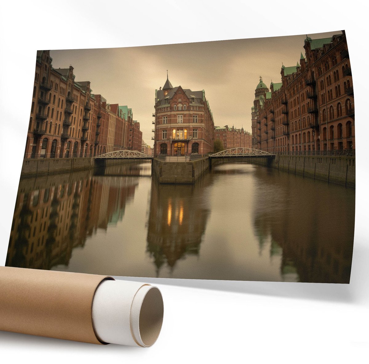 Coloray Polycanvas Wandposter – Stedelijke Elegantie, Bruin – A1 – Blauw Illustratie – Rechthoek – Muurdecoratie – Woonkamer – Klassiek