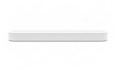 Witte Sonos Beam soundbar met het Sonos-logo in het midden.