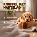 Lieve puppy knuffelt met bruine hondenkuffel.