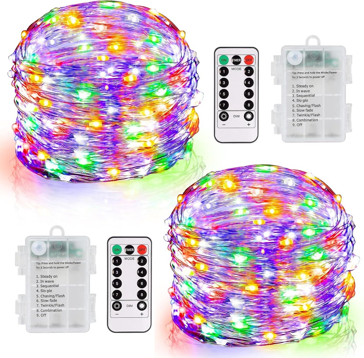 Lichtsnoer 10m - 100 LED - Op Batterijen - IP54 Waterdicht - Afstandsbediening - Binnen en Buiten