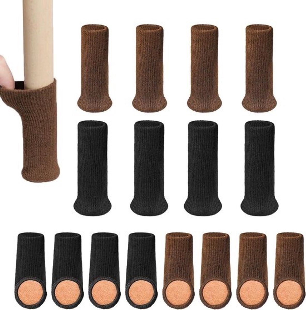 Stoelsokken - Meubelsokken Beschermers - Vloer Beschermen - Dubbel Versterkt - 16 Stuks - Zwart en Koffie