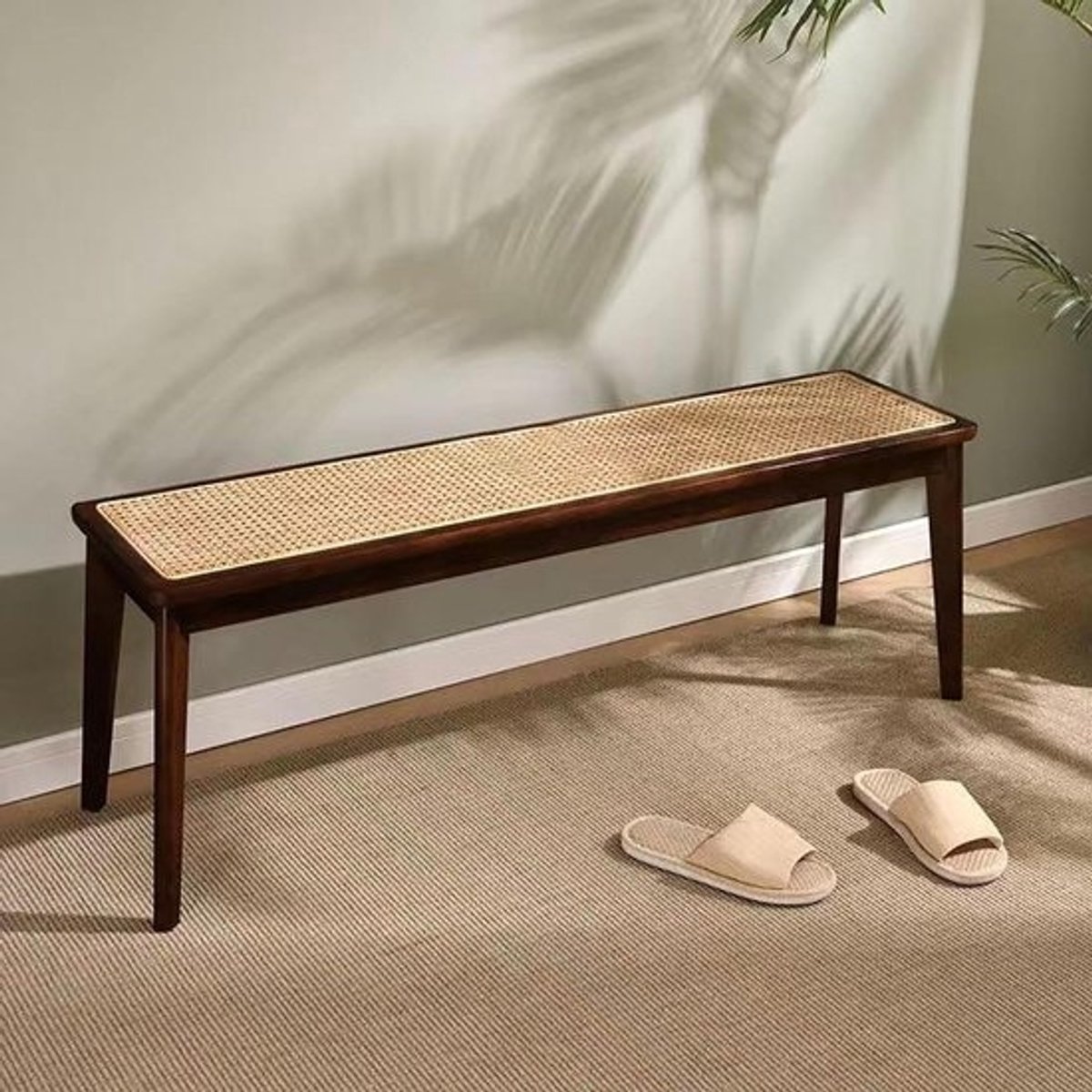 Houten Zitbank - Rotan Bank - Extra Zitplaats - Stevige Constructie - 80x30x45cm - Walnoot