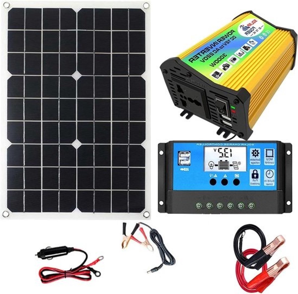 Zonnepaneel Kit - Energie Set - Off-Grid Stroom - Met Omvormer - 18W Paneel - Zwart