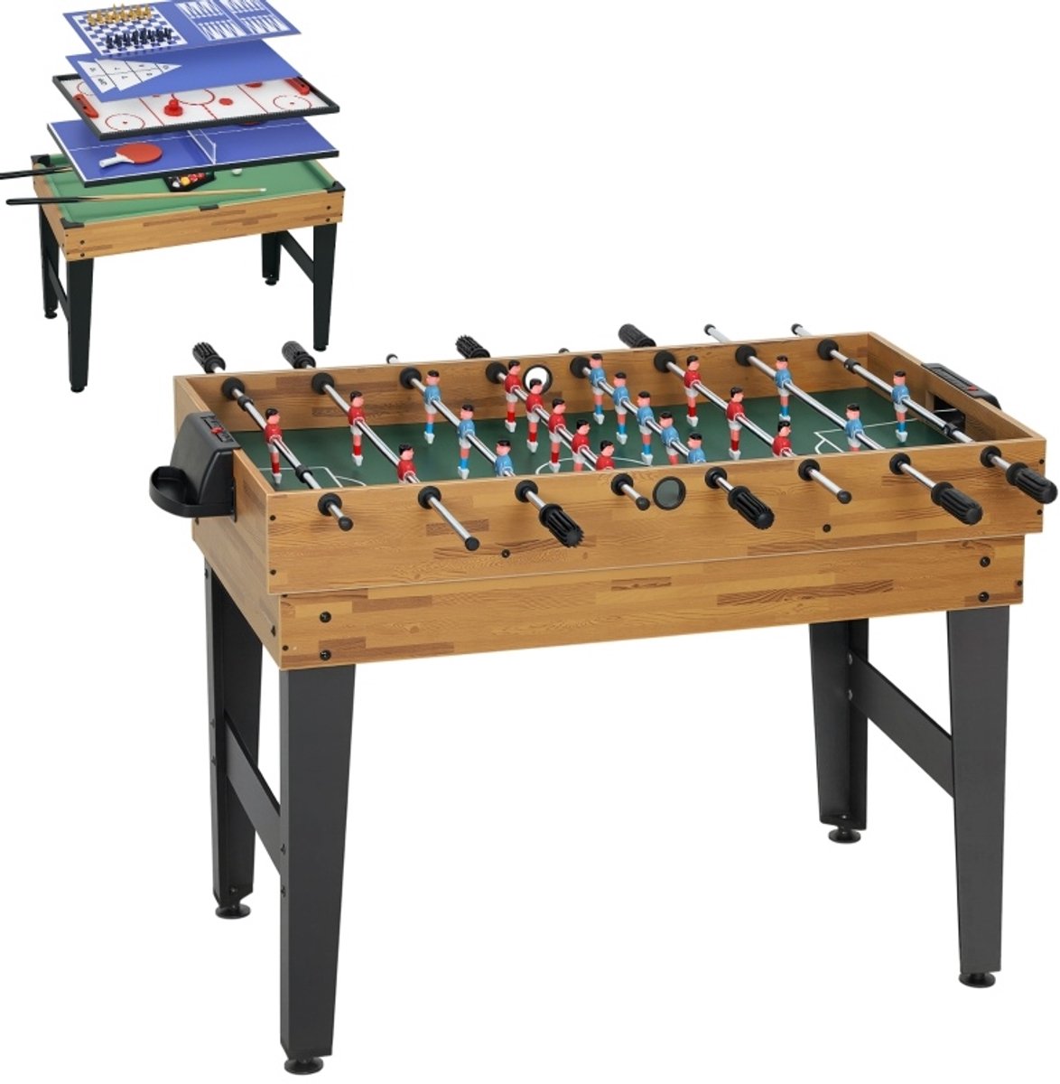 REDOM - Multifunctionele spieletafel - 13-in-1 - Verwisselbare en stapelbare speelbladen - Stabiele constructie - Gezinsgebruik - MDF en kunststof - Walnoot - 121 x 109 x 80 cm
