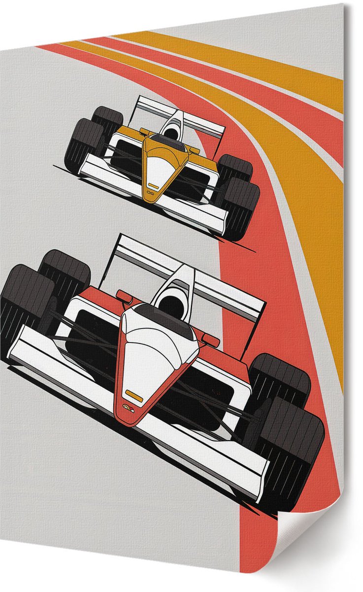 Coloray Polycanvas Poster - Formule Race, Illustratie - 420 x 594 - Wit Wanddecoratie - Rechthoek - Kunstposter - Woonkamer, Slaapkamer, Kantoor - Retro