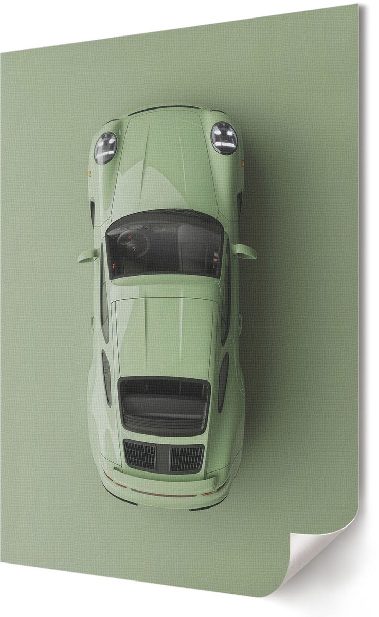 Coloray Polycanvas Poster - Groene Auto, Illustratie - 420 x 594 - Groen Design - Rechthoek - Muurdecoratie - Woonkamer, Slaapkamer, Kantoor - Modern