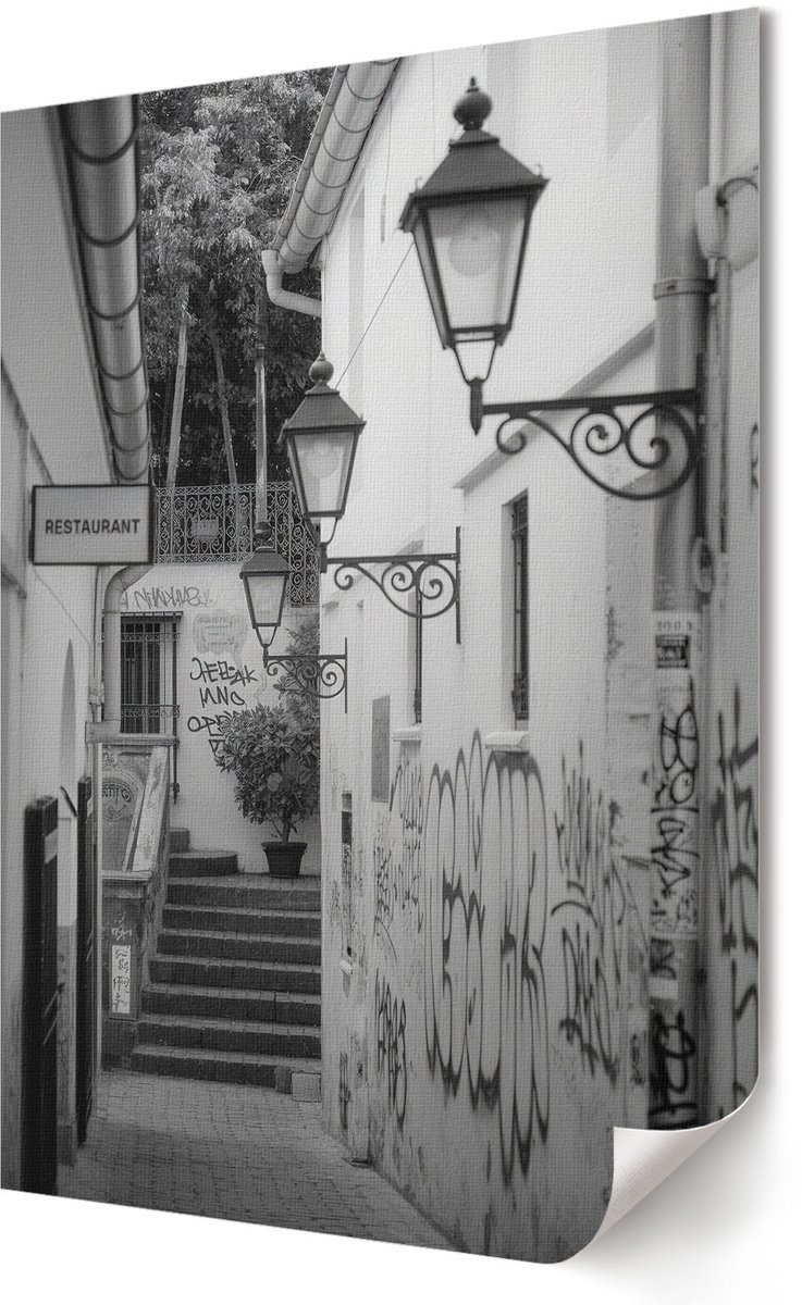 Coloray Polycanvas Poster - Stadssteeg, Fotografie - 420 x 594 - Zwart-wit Kunst - Rechthoek - Decoratieve poster - Woonkamer, Slaapkamer, Kantoor - Industrieel