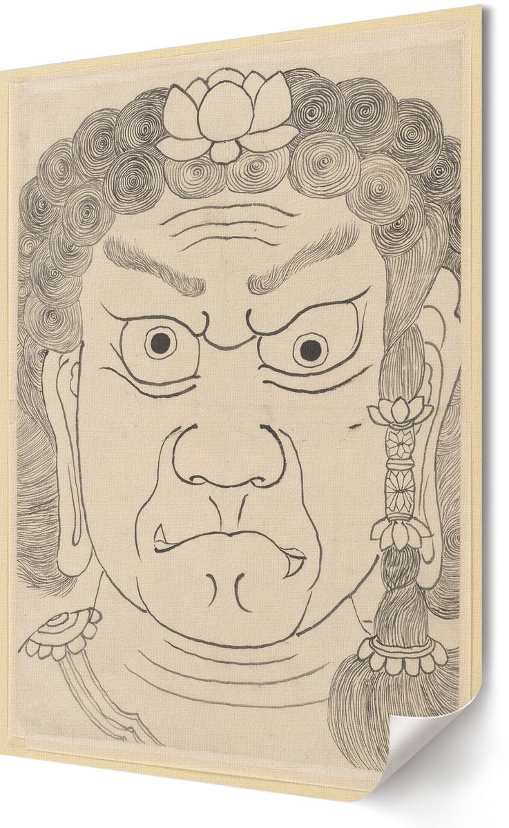 Coloray Polycanvas Poster - Fudō Myō Masker, Illustratie - 420 x 594 - Beige Kunst - Rechthoek - Wandkunst - Woonkamer, Slaapkamer, Kantoor - Japanse