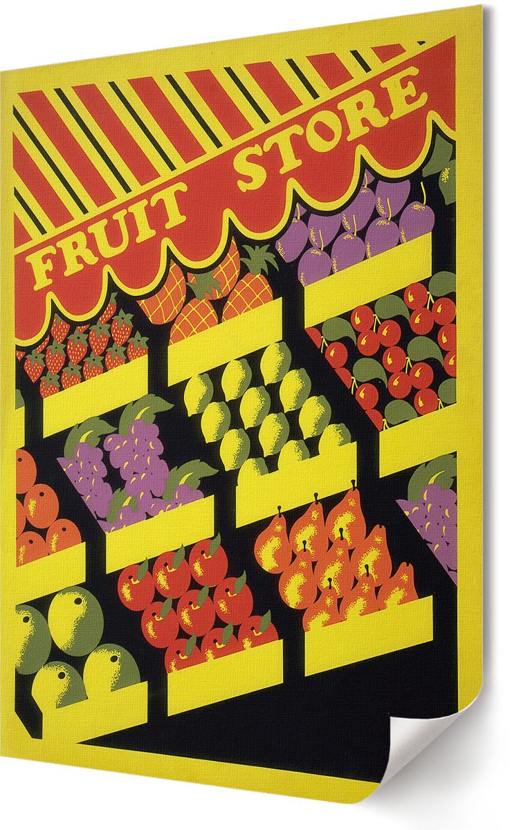Coloray Polycanvas Wandposter - Fruitwinkel, Poster - 420 x 594 - Geel Design - Rechthoek - Wandkunstwerk - Woonkamer, Slaapkamer, Kantoor - Retro