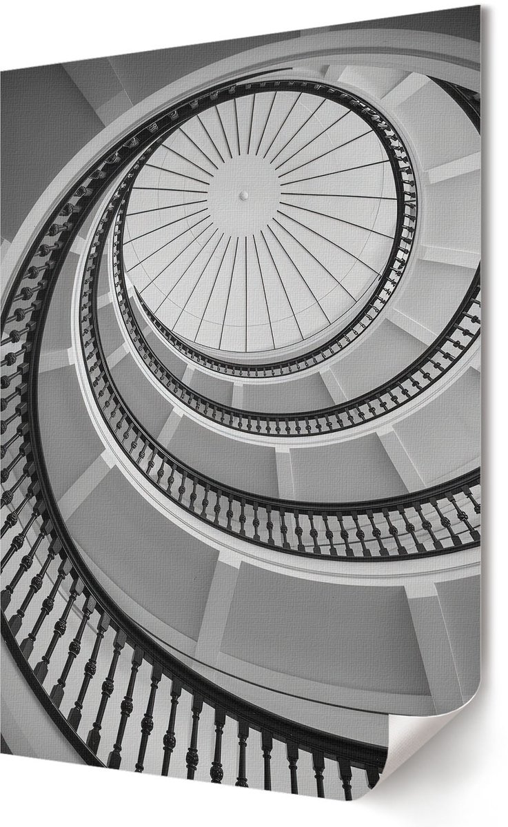 Coloray Polycanvas Poster - Wenteltrap, Fotografie - 594 x 840 - Wit Wanddecoratie - Rechthoek - Kunstposter - Slaapkamer - Klassiek