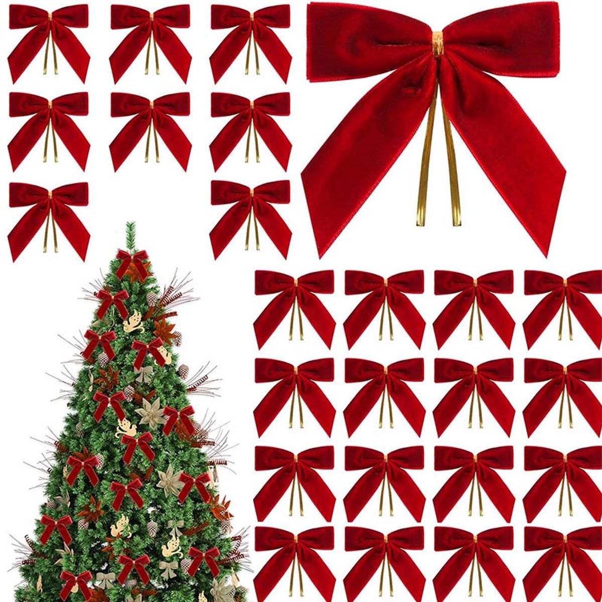 24 stuks Fluwelen kerststrikken – 9 cm – Perfect voor kerstboom, feest, krans & woningdecoratie – Rood