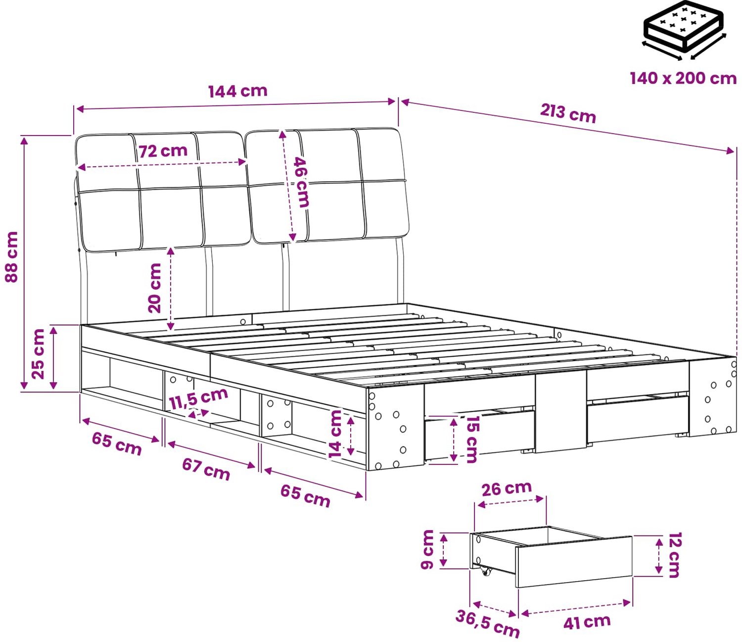 vidaXL Tweepersoonsbed - met - hoofdbord - Oud - hout - en - donkergrijs Oud hout en donkergrijs