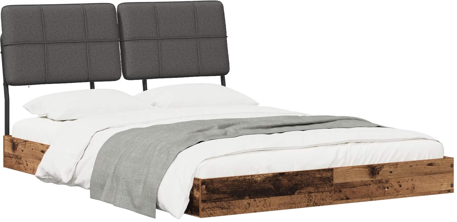 vidaXL Tweepersoonsbed - met - hoofdbord - Oud - hout - en - donkergrijs Oud hout en donkergrijs