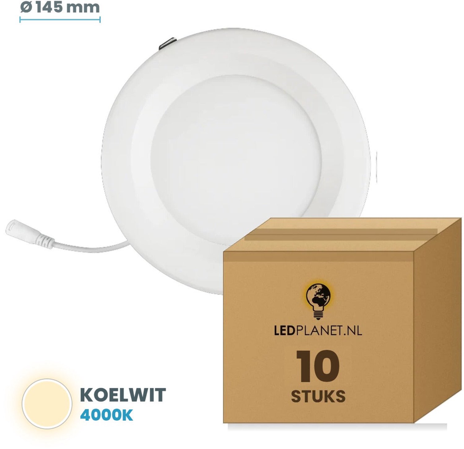 Tsong LED Downlight 12W - Koelwit 4000K - 1200 lm - Ø145mm - Zaagmaat Ø125mm - 120° - IP20 - CRI80 - 10 stuks - 230V