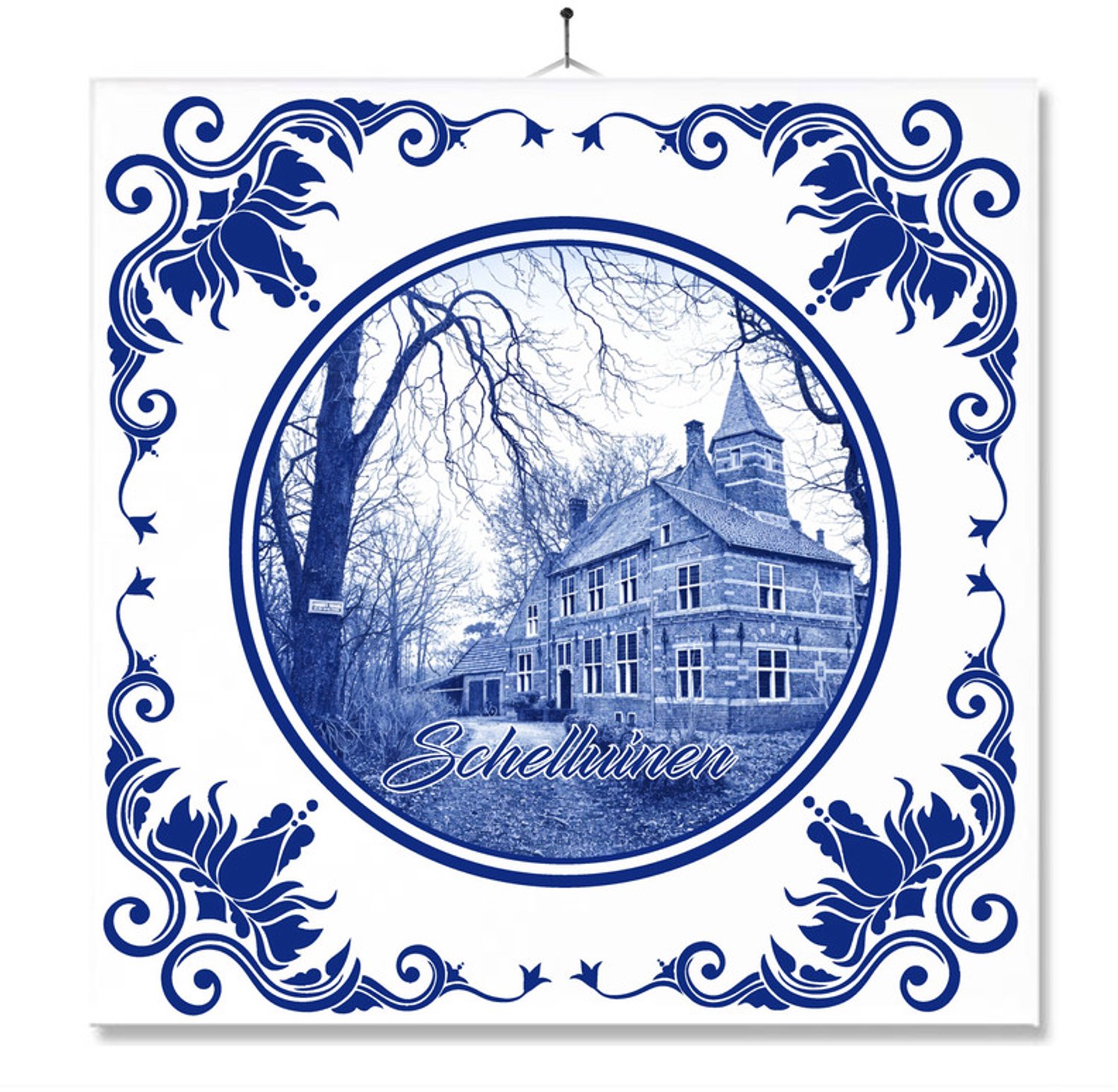 MC Living Tegel Met Opdruk | Schelluinen | Delft Blauw | Cadeau | Inclusief Geschenkdoos | Standaard | Ophangsysteem Multi-Color