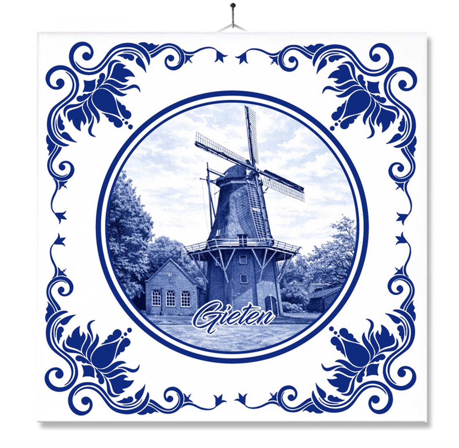 MC Living Tegel Met Opdruk | Gieten | Delft Blauw | Cadeau | Inclusief Geschenkdoos | Standaard | Ophangsysteem Ontwerp 1