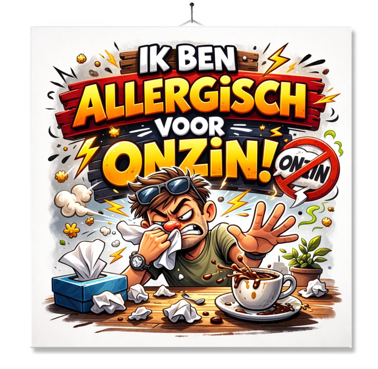 MC Living Tegel Met Opdruk | Ik Ben Allergisch Voor Onzin | Cadeau | Inclusief Geschenkdoos | Standaard | Ophangsysteem Multi-Color