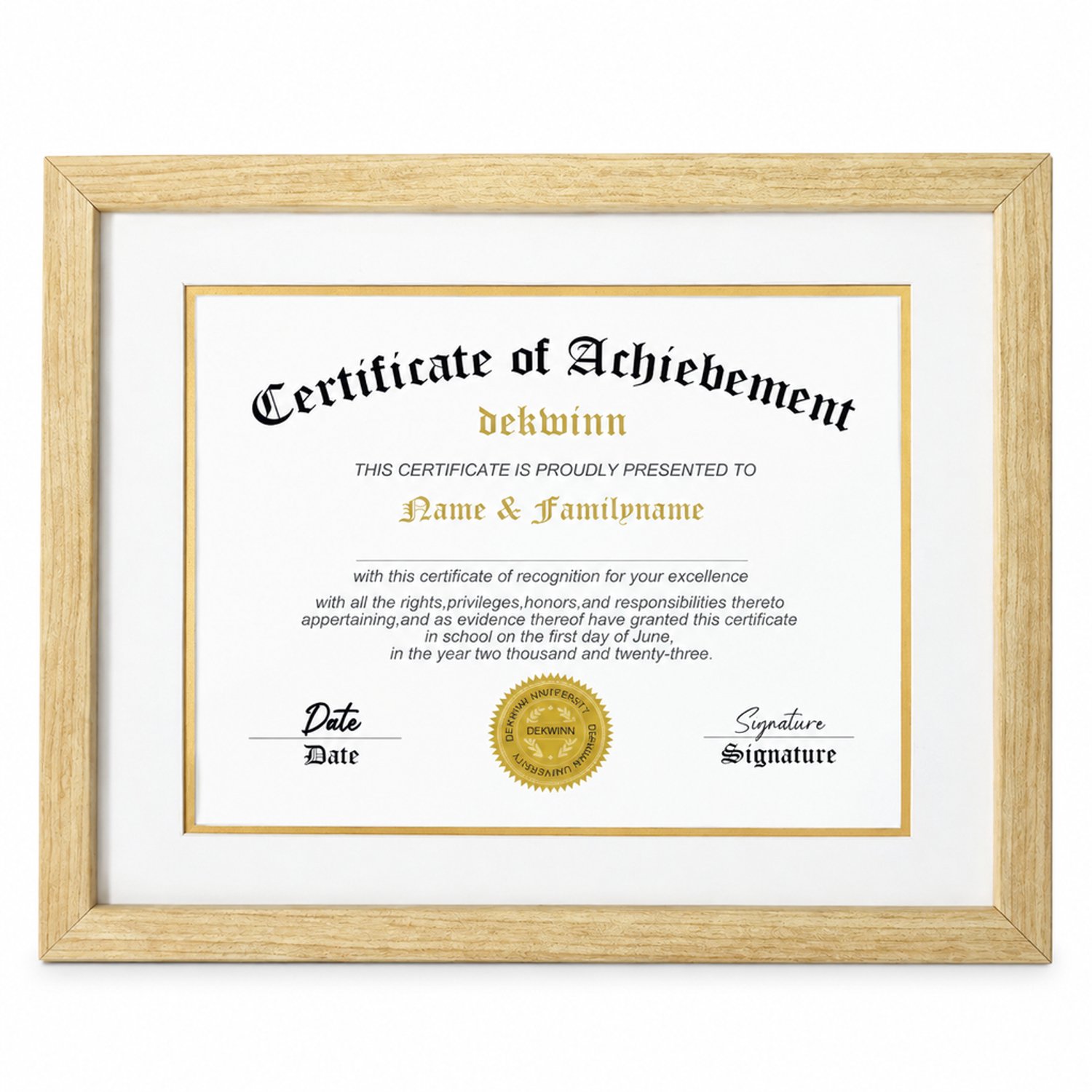 SWGOTA MDF-certificaatlijst met naturel houtlook en wit-gouden dubbel passe-partout - Binnenmaat 28 x 35,5 cm